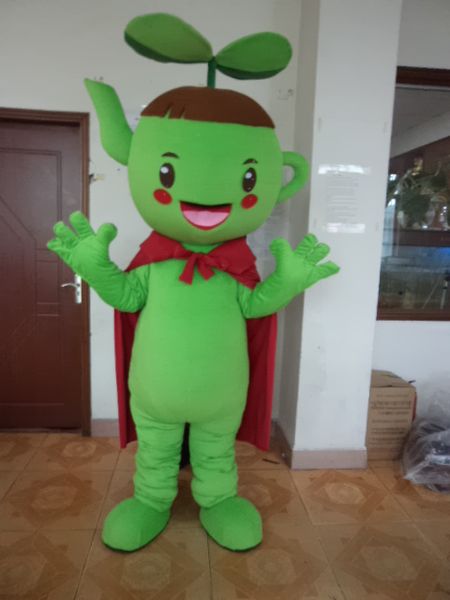 Traje de la mascota del muchacho de la tetera de Halloween Dibujos animados de alta calidad Germen verde Personaje temático del animado Fiesta de carnaval de Navidad Disfraces de lujo