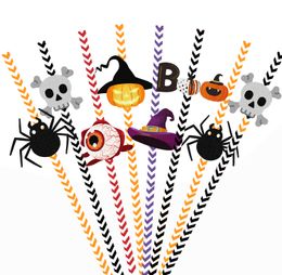 Halloween Thema 24 stks/set Wegwerp Rietjes Spider Jack-o-Lantern Heks Schedel Papier Stro Happy Halloween Ghost Festival party Decor