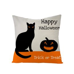 Halloween Throw thelw coussin de chat noir citrouille de citrouille décorative couverte d'oreiller en coton en coton 18x18 pouces chapeau de sorcière carré de taies d'oreiller décor des hommes pour canapé canapé