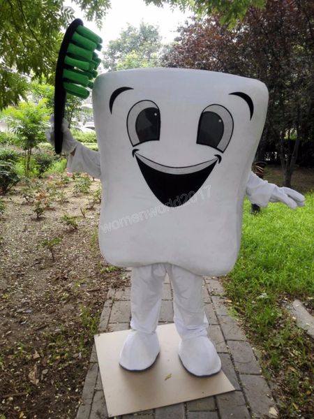 Costume de mascotte de dent d'Halloween de haute qualité Personnaliser les dents de bande dessinée Personnage de thème Anime Unisexe Adultes Outfit Carnaval de Noël Déguisements