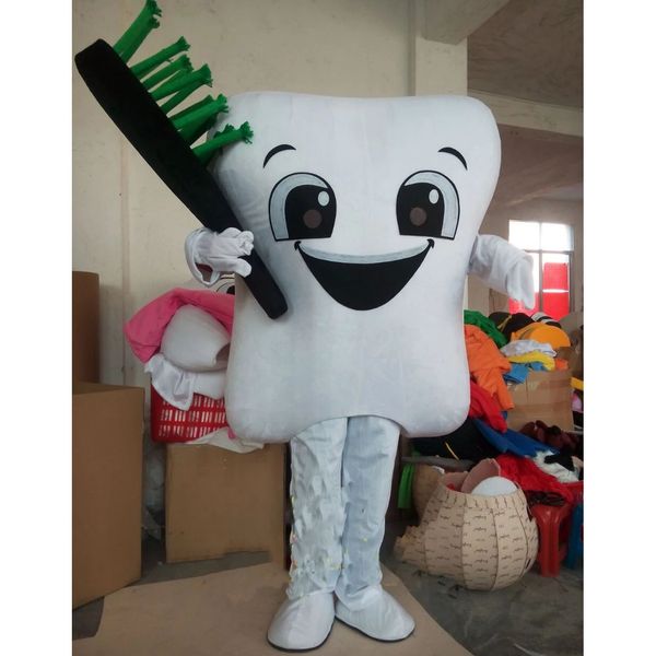 Halloween Cepillo de dientes y diente Disfraz de mascota Dibujos animados de alta calidad Dientes blancos Personaje de tema de anime Tamaño adulto Carnaval de Navidad Fiesta de cumpleaños Fancy Dres