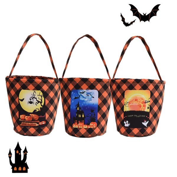 Bolsa de mano para Halloween, bolsa de lona para fiesta, calabaza, fantasma, cubo, truco o trato, bolsa de almacenamiento de dulces con asa, cesta portátil para niños