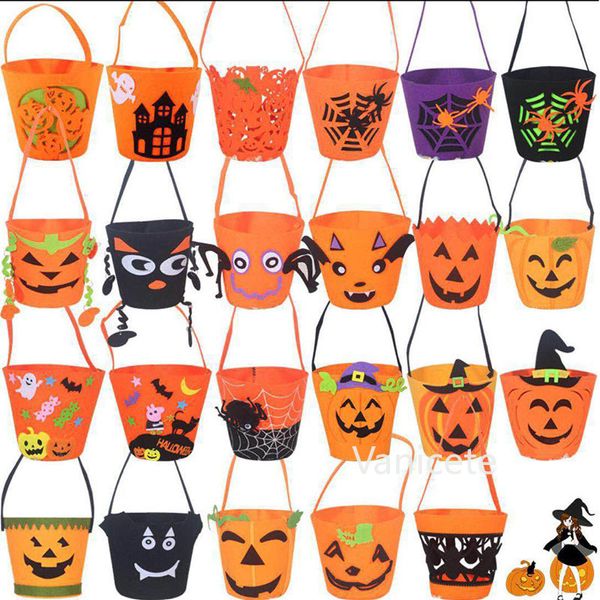 Bolso de mano de Halloween Cubo de calabaza fantasma no tejido Suministros festivos para fiestas Bolsas de regalo de dulces de fieltro Bolso de festival fantasma T9I001464