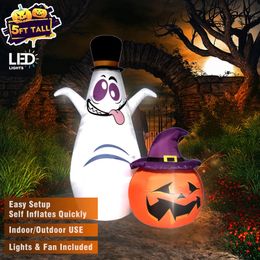 Halloween-speelgoed 150 cm 5FT opblaasbare Halloween-pompoen buitentuindecoratie opblazende sneeuwpop Fun Soul-hoeden speelgoed met ingebouwde LED-verlichting 231019