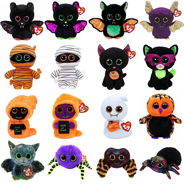 Juguetes de Halloween 15 cm Ty Beanie Series Big Eyes Bat Momia Cat Ghost Spider Lindo Animal Suave Muñeca Niños Regalos para niños 230919