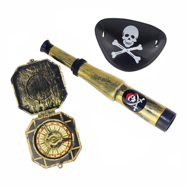Juguetes de Halloween 3 piezas de juguete temático pirata para niños, parche pirata con disfraz de calavera, juego de juguetes pirata para decoraciones de fiesta temática de Halloween 230923