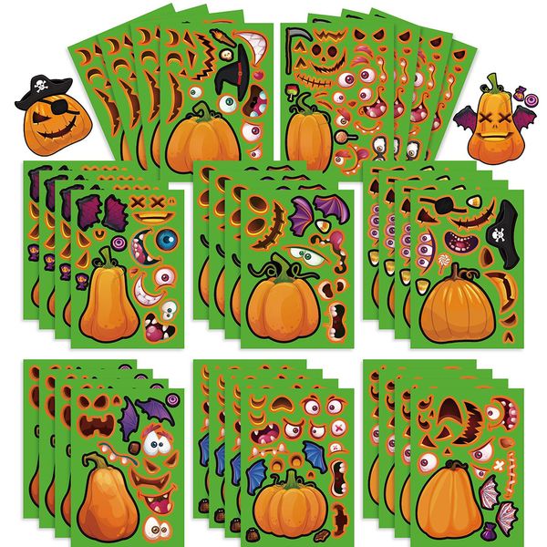Toys Halloween 816Sheets Pumpkin Puzzle Stickers Make a Face Kids Toy Assemble Assemble Jigsaw Game Boys garçons Girls Children Party Fool 230919