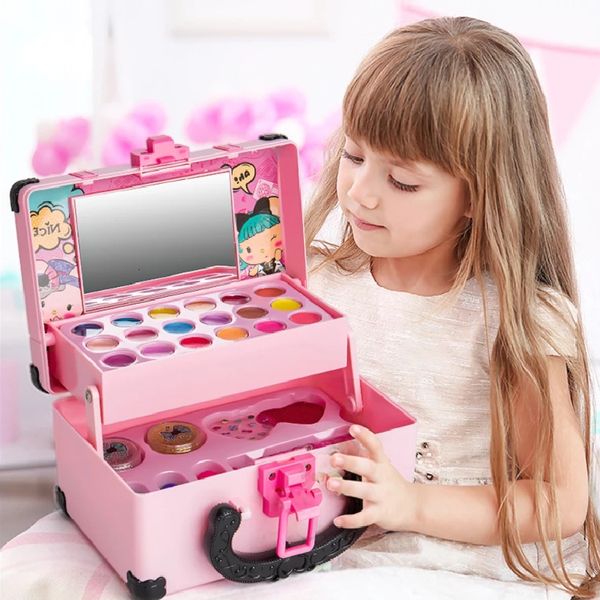 Juguetes de Halloween Niñas Maquillaje Cosméticos Caja de juego Kit Niños Lavable No tóxico Conjunto seguro Niños Lápiz labial Sombra de ojos Juego 230925