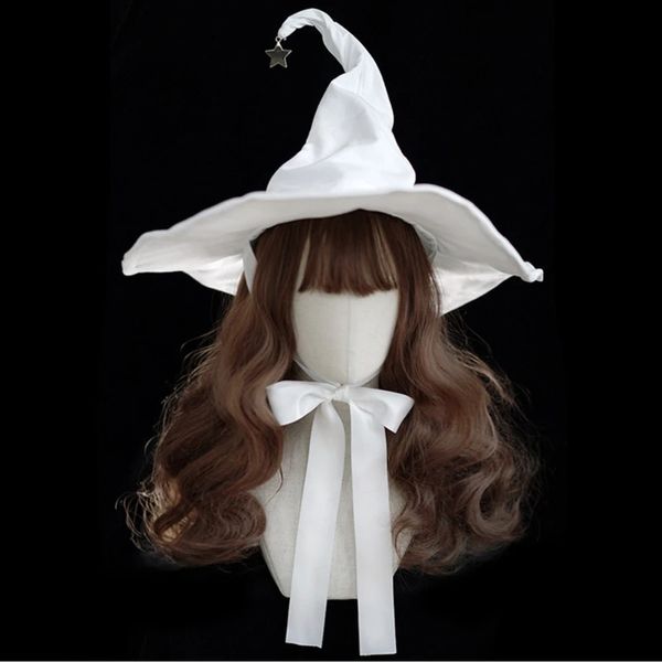Juguetes de Halloween Steampunk Lolita-Sombrero de bruja para mujeres de Halloween Sombrero de bruja plisado blanco Disfraz de cosplay Accesorios para sombreros poseables 231019