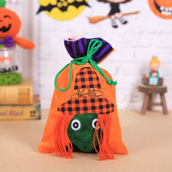 Bolsa de dulces de regalo de terciopelo para Halloween, bolsas con cordón de calabaza para truco o trato, suministros festivos para fiestas