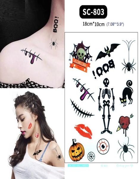 Etiqueta engomada del tatuaje temporal a prueba de agua de Halloween disfraz de mascarada de Cosplay decoración del bodydress del partido sexy vestido de maquillaje de Halloween up9390563
