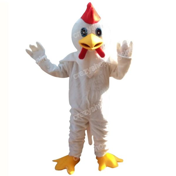 Disfraz de mascota de pollo blanco de Halloween Trajes de personaje de dibujos animados de alta calidad Trajes de vestido de carnaval de Navidad Tamaño adulto Fiesta de cumpleaños Traje al aire libre