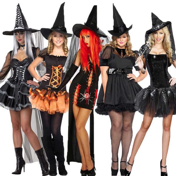 Costume de sorcière Halloween Uniforme Femmes adultes Sorcière Cosplay Purim Carnival Party Mardi Gras Costumes Robe fantaisie Y0903