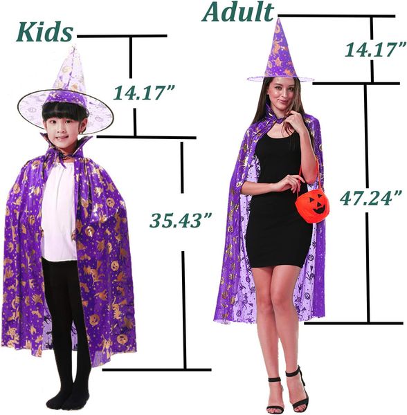 Disfraz de bruja de Halloween, sombrero, capa de mago para niños, niñas y mujeres, disfraz de juego de rol de calabaza