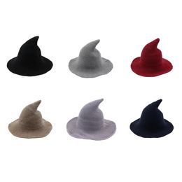Chapeau de sorcière d'Halloween diversifié le long du bonnet de laine de mouton tricot chapeau de pêcheur femme mode sorcière pointu bassin seau