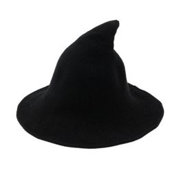 Chapeau de sorcière d'Halloween diversifié le long de la casquette en laine de mouton tricot chapeau de pêcheur femme mode sorcière pointu bassin seau U0324