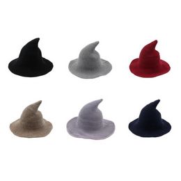 Chapeau de sorcière d'Halloween diversifié le long de la casquette en laine de mouton tricot chapeau de pêcheur femme mode sorcière pointu bassin seau E0324