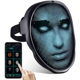 Masque lumineux LED pour Halloween, avec visage Bluetooth Programmable, contrôle par téléphone BT, Messages DIY, 211S