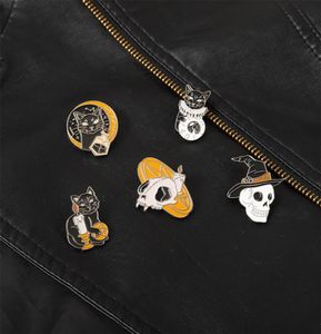 Halloween Wizard Skull Cat Broche Pin Moon Punk Black Kitty Candle Festival Kleding Badges Corsage Accessoires Bag Sweater Clothin3005670