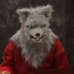 Halloween Wolf Dog Party Máscara Simulación de piel de pelo largo Animal Divertido Navidad Cosplay Party Fox Lion Máscara se puede reutilizar T220727