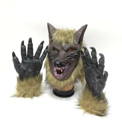 Halloween Wolf Mask weerwolfhandschoenen Creepy Wolf Kostuum Terror Devil Fancy Hoofdress Dress Party Rekwisieten Wolf hoofdhandschoenen Set me1941296