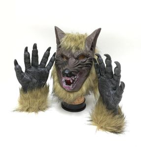 Halloween Wolf Mask Glouswolf Gants Creepy Wolf Costume Terror Devil Fancy Headress Robe Pay