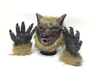 Máscara de lobo de Halloween Guantes de hombre lobo Disfraz de lobo espeluznante Terror Diablo Tocado elegante Vestido Accesorios de fiesta Gorro de lobo Conjunto de guantes Me5831433