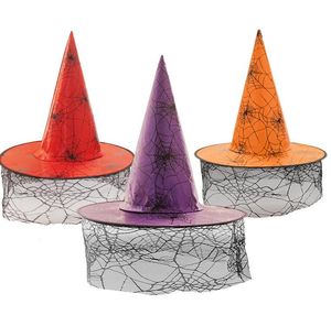 Halloween vrouwen meisjes kant heks netto mesh hat festival cosplay decoratie prop kinderen tovenaar shamao caps fany jurk dame kwade caps