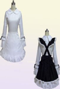 Halloween Vrouwen Mannen Cosplay Kostuum Meid Jurk Schort Cafe Servnat Lolita Retro Sexy Kant Ruches Bladerdeeg Mouw Boog Bodydoll Dress1562933