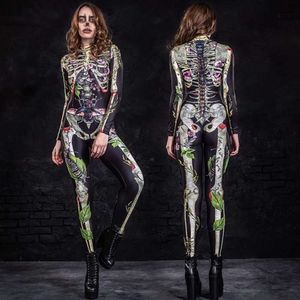 Tenues d'Halloween pour femmes, vêtements de Cosplay, combinaison serrée avec squelette humain d'horreur, Costumes, combishort, body