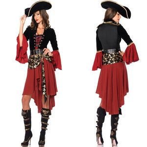 Halloween Dames 2 PC Cruel Seas Pirate Captain Captain Dress -kostuum met riem en kopstuk