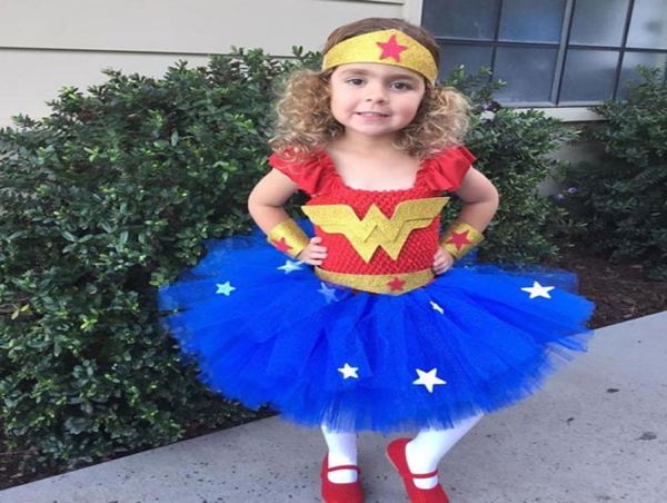 Halloween Wonder Woman Costume Pour Bébé Fille Robe Vêtements De Noël Enfant Déguisement Dessin Animé Dentelle TUTU Jupe Enfant Sling Cosplay F2530485