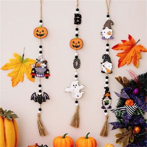 Pendentif de perles en bois pour Halloween, Gnome, citrouille, chauve-souris, fantôme, ornements suspendus pour mur, plateau de fête à domicile, accessoire de décoration GC2264