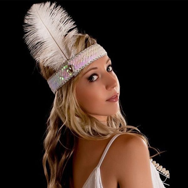 Halloween Navidad Danza COSPLAY Actuaciones Vestir Accesorios Plumas de avestruz Lentejuelas Diadema Tocado Joyería para suministros para fiestas navideñas