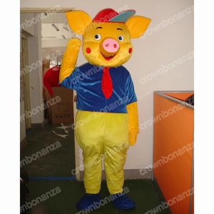 Halloween Yellow Pig Mascot Costumes Cartoon Mascot Apparel Performance Carnival volwassen maat Promotionele advertentiekleding
