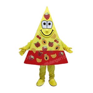 Halloween Yellow Pizza Cake Mascot Costuums Hoogwaardige cartoon thema Karakter Carnaval Unisex volwassenen Outfit Kerstfeest Outfitpak