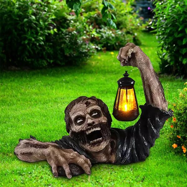 Lanterne de Zombie en résine pour Halloween, décoration artisanale de jardin, Statue de terreur, décoration effrayante, lumière LED, lumière solaire