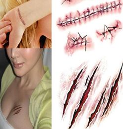 Halloween Zombie Scars Tattoos Autocollant Fausse Scab Scab Bloody Makeup Party Halloween Decoration Horror blessing effrayant Blood Blessing Waterpro3365263