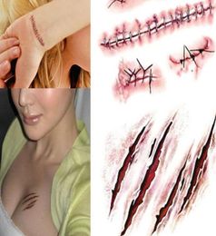 Halloween Zombie Scars Tattoos Autocollant Fausse Scab Scab Bloody Makeup Party Halloween Decoration Horror blessing effrayant Blood blessing waterpro7612384