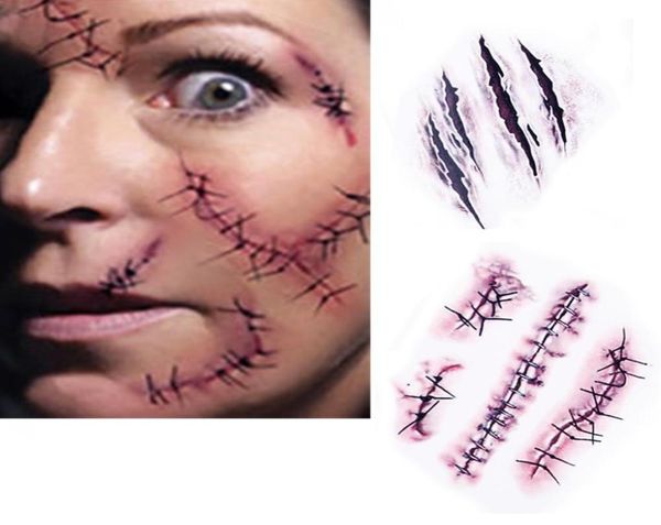 Tatouages de cicatrices de zombie d'Halloween avec du sang de fausse gale maquillage de costume spécial XB14317863