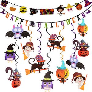 Hallowen Opknoping Ornament Banner Kids Gunsten Cartoon Heks Bat Ghost Design Props Decoraties voor Halloween Home Feestartikelen