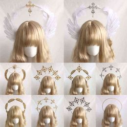 Halo Crown Headpiece Gothic Lolita KC Hoofdtooi Angel Feather Wings Goddess Hoofdband Accessoires