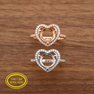 Halo Round Prong Ring Settings Solid 14K Rose White Gold with Moissanite Accents DIY Heart Bezel Tray for Gemstones 1210076