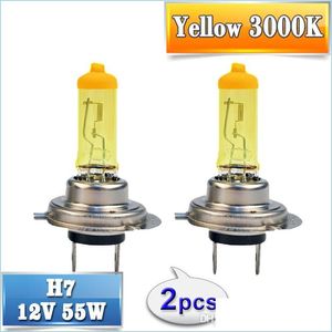 Lumières de voiture halogènes 2 pcs1 paire jaune H7 halogène BB 12V 55W 3000K verre de quartz lampe de phare de voiture au xénon livraison directe 2022 mobiles M Dhwcr