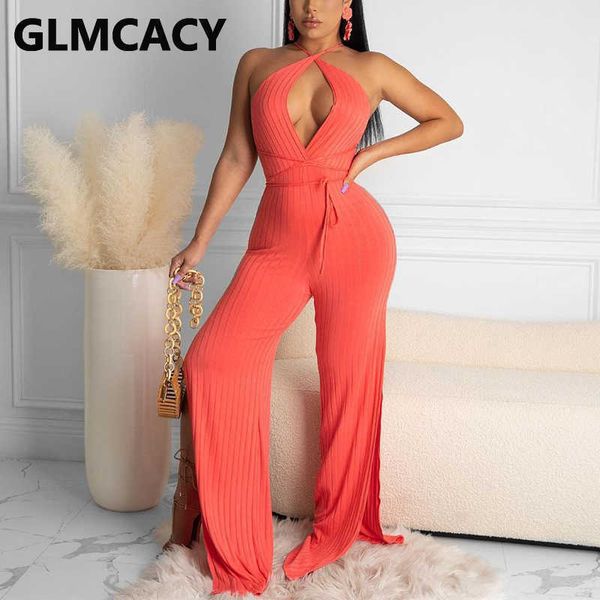 Halter Backless Cut Out Loose Jumpsuits Casual Wide Leg Pantalon Salopette 210702