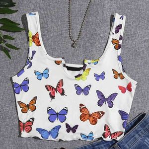 Halter Crop Top para mujeres Mariposa Flor Impreso Tanques cortos 2021 Ropa de calle de verano para adolescentes Niñas Mujer Chaleco A40 X0507