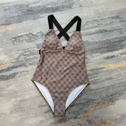 Halter Designer Swimwear V Nek één stuk Backless Bad Suite damesriem vorm zwempak Controleer patroon Letter Bikinis Holiday Beach Wear