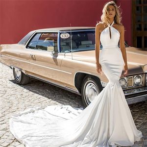 HALTER Elegante zeemeermin Avondjurken Backless Hollow Out Beading Prom -jurken Bridal Sexy Second Reception Dress Adepe