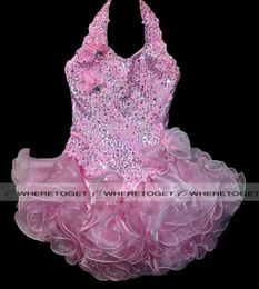 Halter Kleine Meisjes Cupcake Baby Roze Pailletten Korte Jurken Peuter Baby Kids Optocht Jurken Baby Meisje Feestjurk7462732