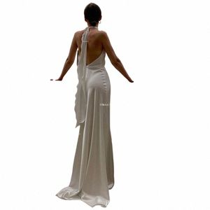Halter Neck Backl Wedding Dres Mermaid Simple Bridal Dres Sexy White Sleevel Vestidos de novia Fiesta de noche Dres d5vS #